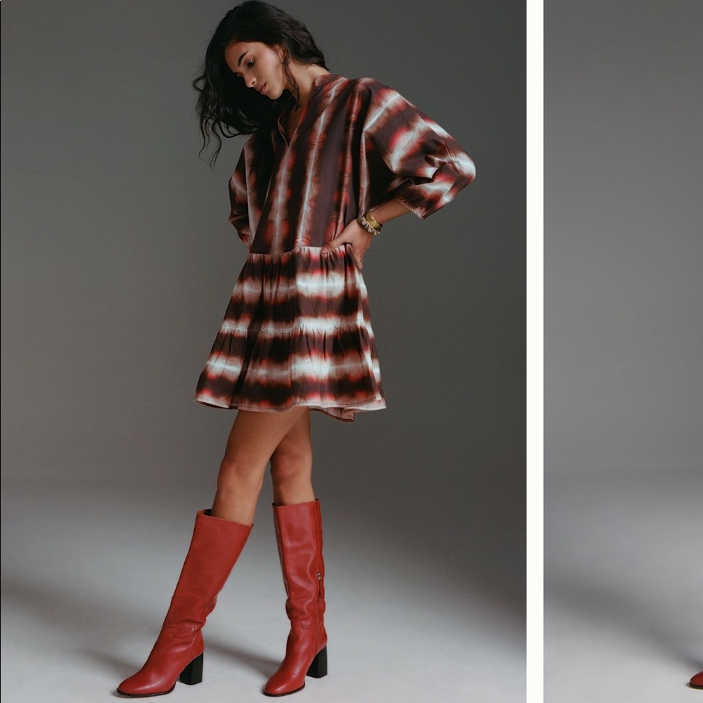 NWT Anthropologie Tie Dye Mini Dress. Size Small. Brown motif
